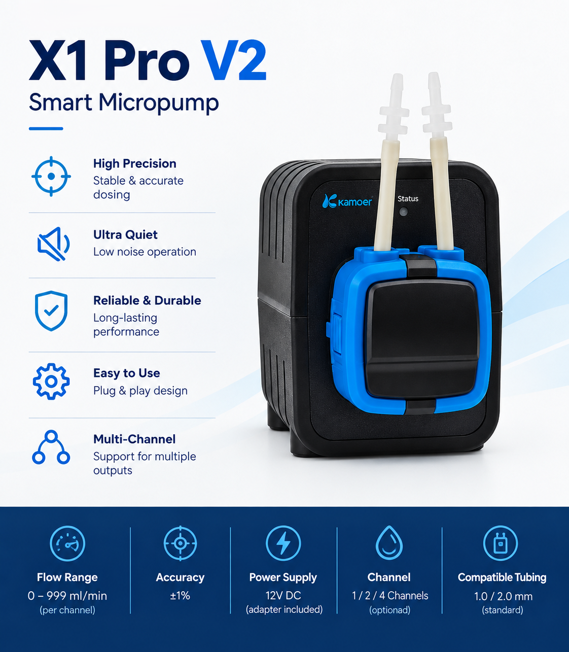 Kamoer X1 Pro 2 V2 WiFi Single-Head Micro Dosing Pump for Reef Aquariums