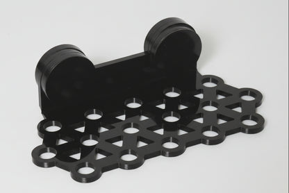 “16 hole magnetic coral frag rack mounted in reef aquarium, fits up to 20mm glass”
