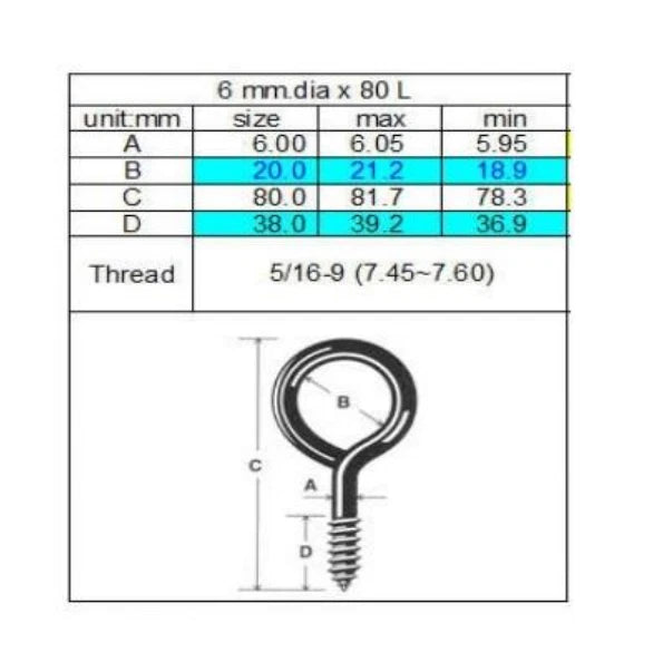 Steel Screw Eye Hooks Zinc-Plated 6mm x 80mm - Durable & Rust-Resistant