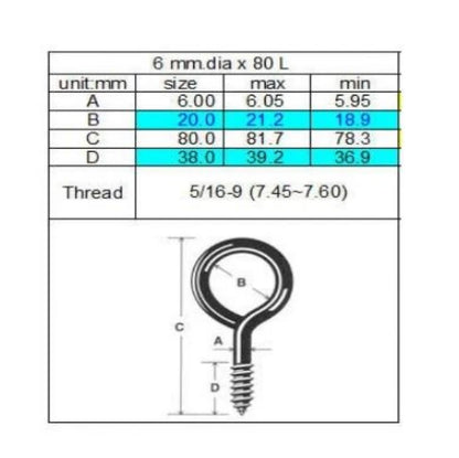 Steel Screw Eye Hooks Zinc-Plated 6mm x 80mm - Durable & Rust-Resistant
