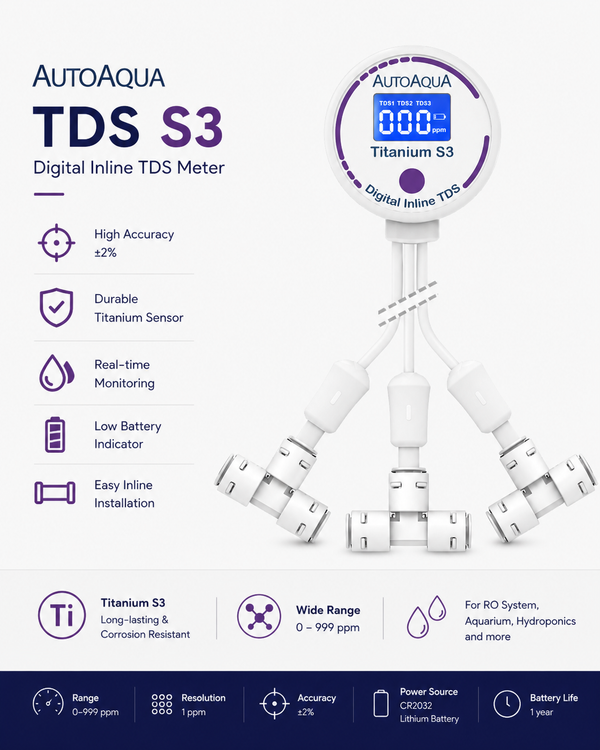 AutoAqua Titanium S3 TDS-300S – Digital Inline TDS Meter for RO/DI Systems